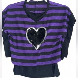 Mi manchi Y2K purple Striped Crop Top with Heart Accent large